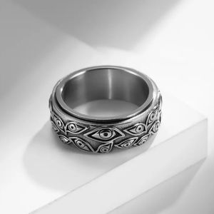 Silver titanium evil eye spinner fidget goth punk ring sz 12 new